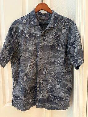 Daniel Cremieux Navy & White Koi Print Short Sleeve Button-Down Shirt
